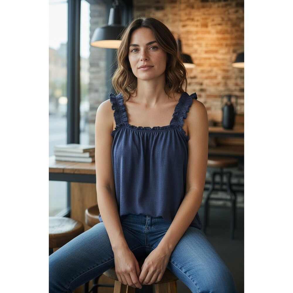 Style & Co Women's Embroidered Flutter-Strap Tank Top Navy Size XL